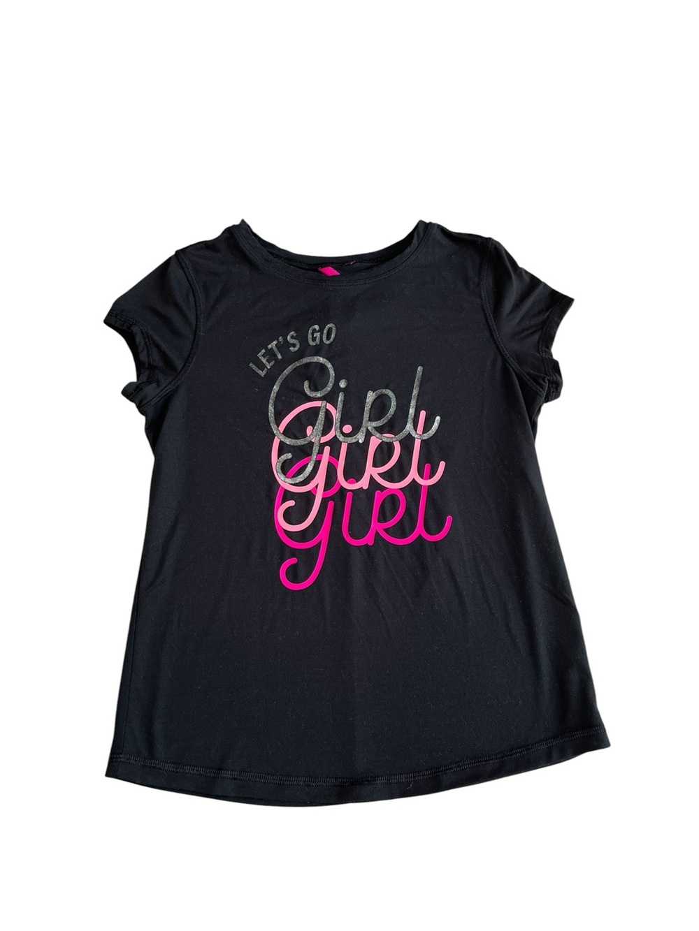 jumping beans Let’s Go Girl Black Graphic Tee with Hot Pink Accents, Size Y12
